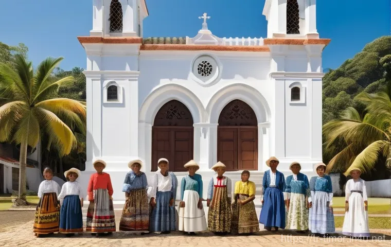 동티모르와 인도네시아 관계 - **Prompt 1: Cultural Blend in Colonial East Timor**
"A vibrant, richly detailed scene capturing ...